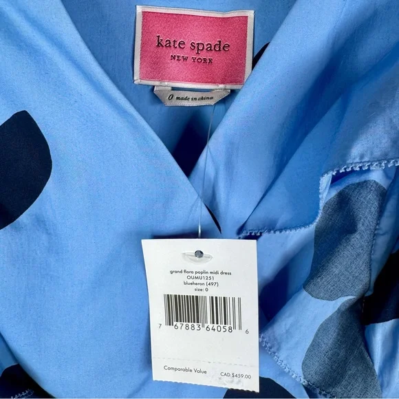 KATE SPADE Grand Flora Poplin Midi Dress - Blue Heron - OUMU1251 - Sz 0 - Picture 7 of 9